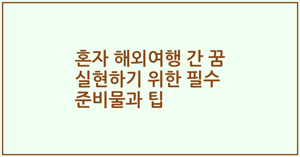 혼자 해외여행 간 꿈 실현하기 위한 필수 준비물과 팁